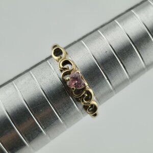 10K Yellow Gold Ring Heart Shaped Pink CZ Stone Size 7.5 1g Vintage